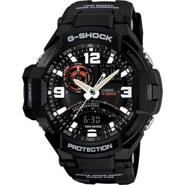 Casio Casio G-Shock GA-1000-1ADR (GA-1000-1A) GA-1000 GA-1000-1A электронные мужские часы черный циферблат, браслет пластик — вид спереди