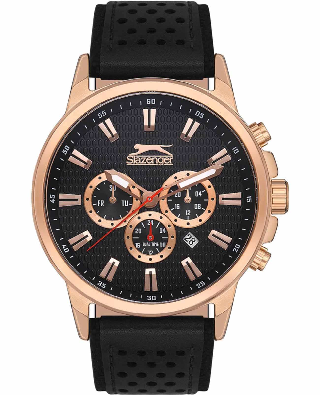 Slazenger Slazenger SL.09.2105.2.03  SL.09.2105.2.03 кварцевые мужские часы черный циферблат, браслет кожа + текстиль — вид спереди