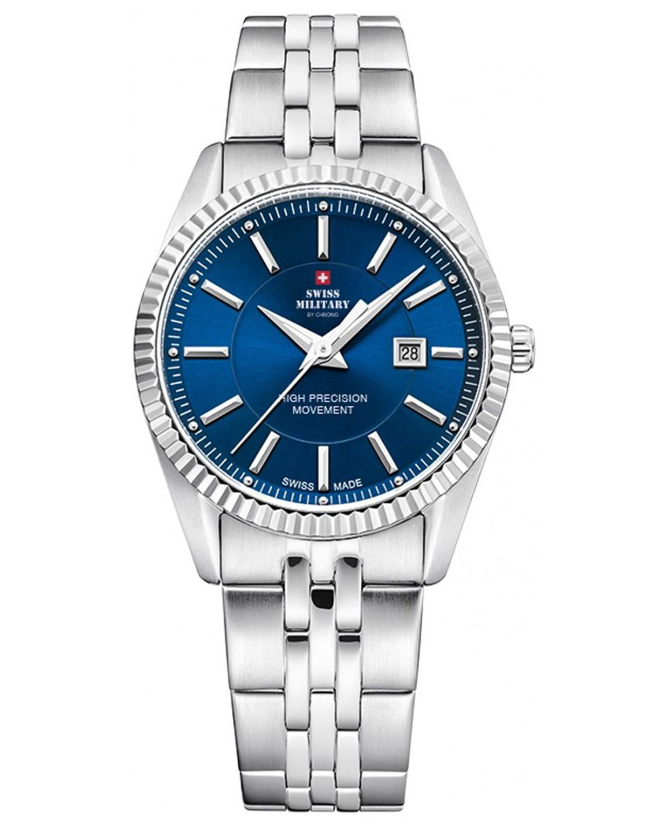Swiss Military by Chrono Swiss Military by Chrono Сверхточные SM34065.03  SM34065.03 кварцевые мужские часы синий циферблат, браслет нержавеющая сталь — вид спереди