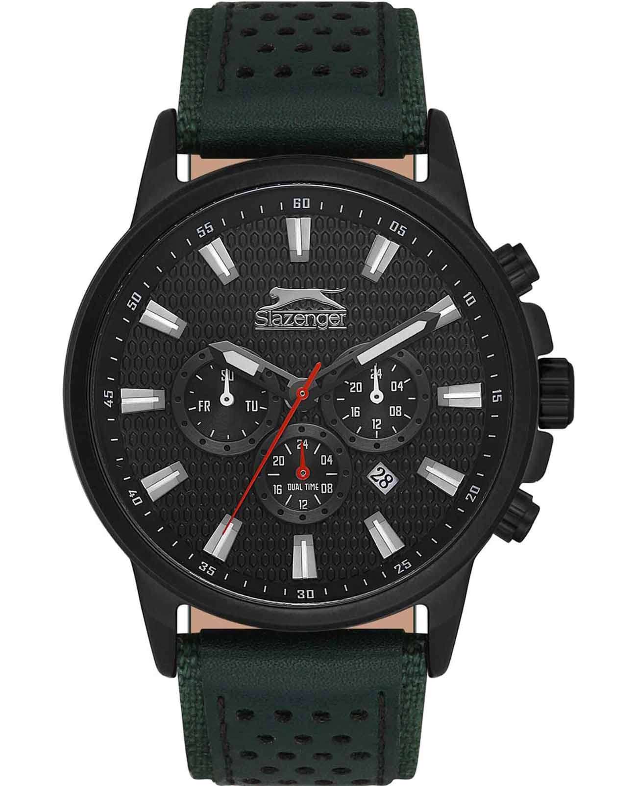 Slazenger Slazenger SL.09.2105.2.02  SL.09.2105.2.02 кварцевые мужские часы черный циферблат, браслет кожа + текстиль — вид спереди