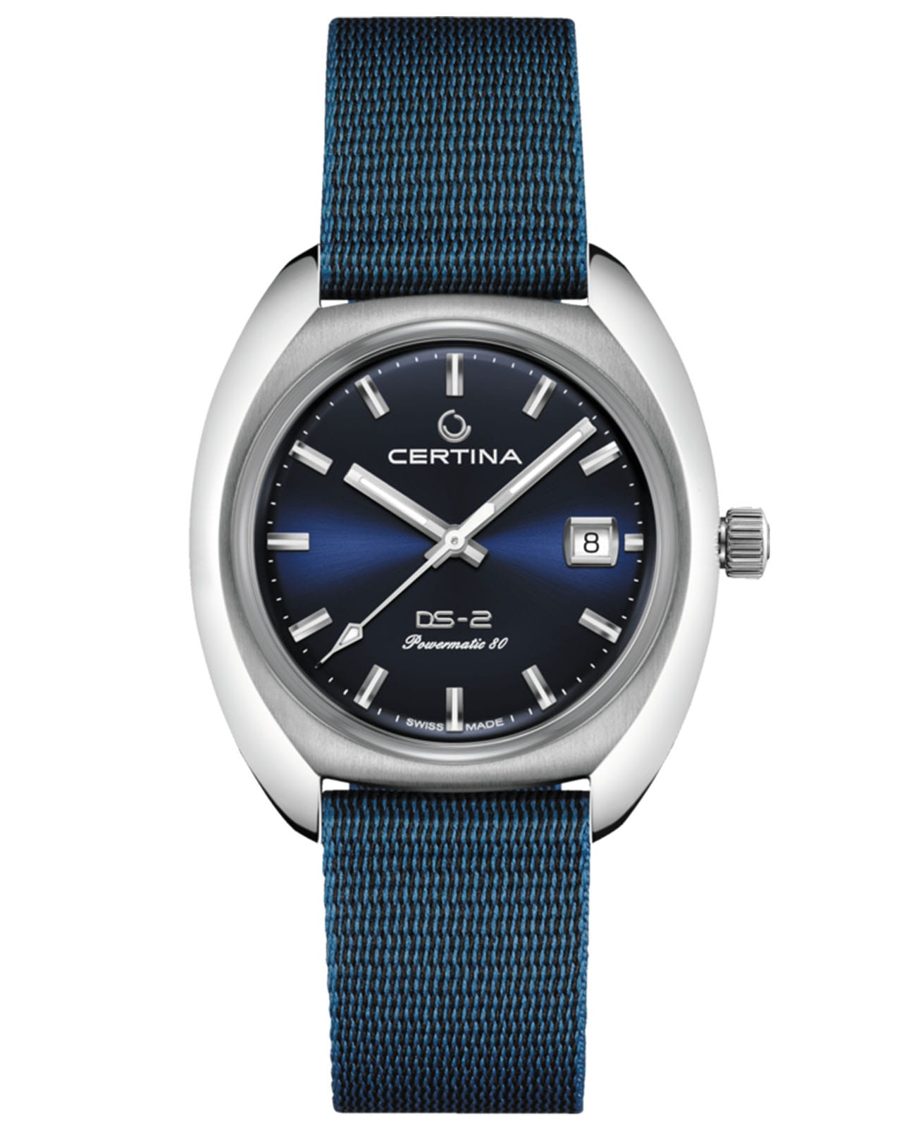 Certina Certina DS-2 C024.407.18.041.00 DS 2 C0244071804100 механические мужские часы синий циферблат, браслет кожа + нейлон — вид спереди