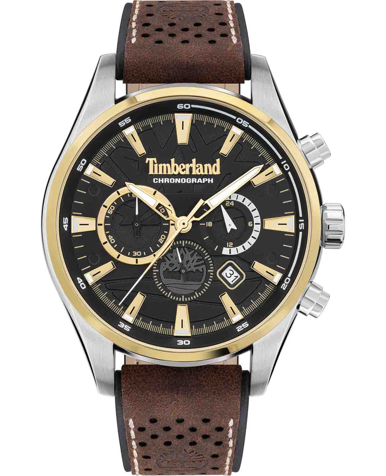 Timberland Timberland Hooksett TDWGC2102402  TDWGC2102402 кварцевые мужские часы черный циферблат, браслет кожаный — вид спереди