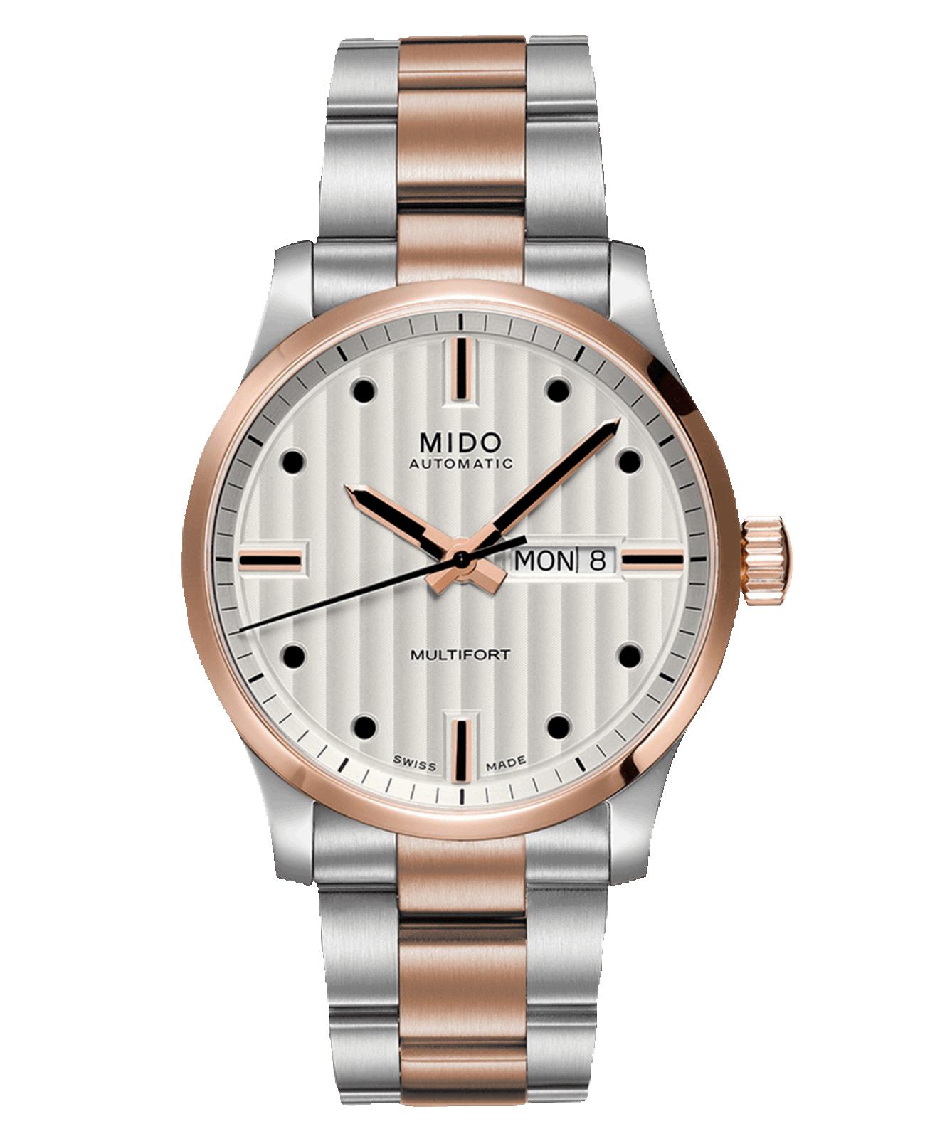 Mido Mido Multifort Gent M005.430.22.031.80  M0054302203180 механические мужские часы бежевый циферблат, браслет нержавеющая сталь — вид спереди
