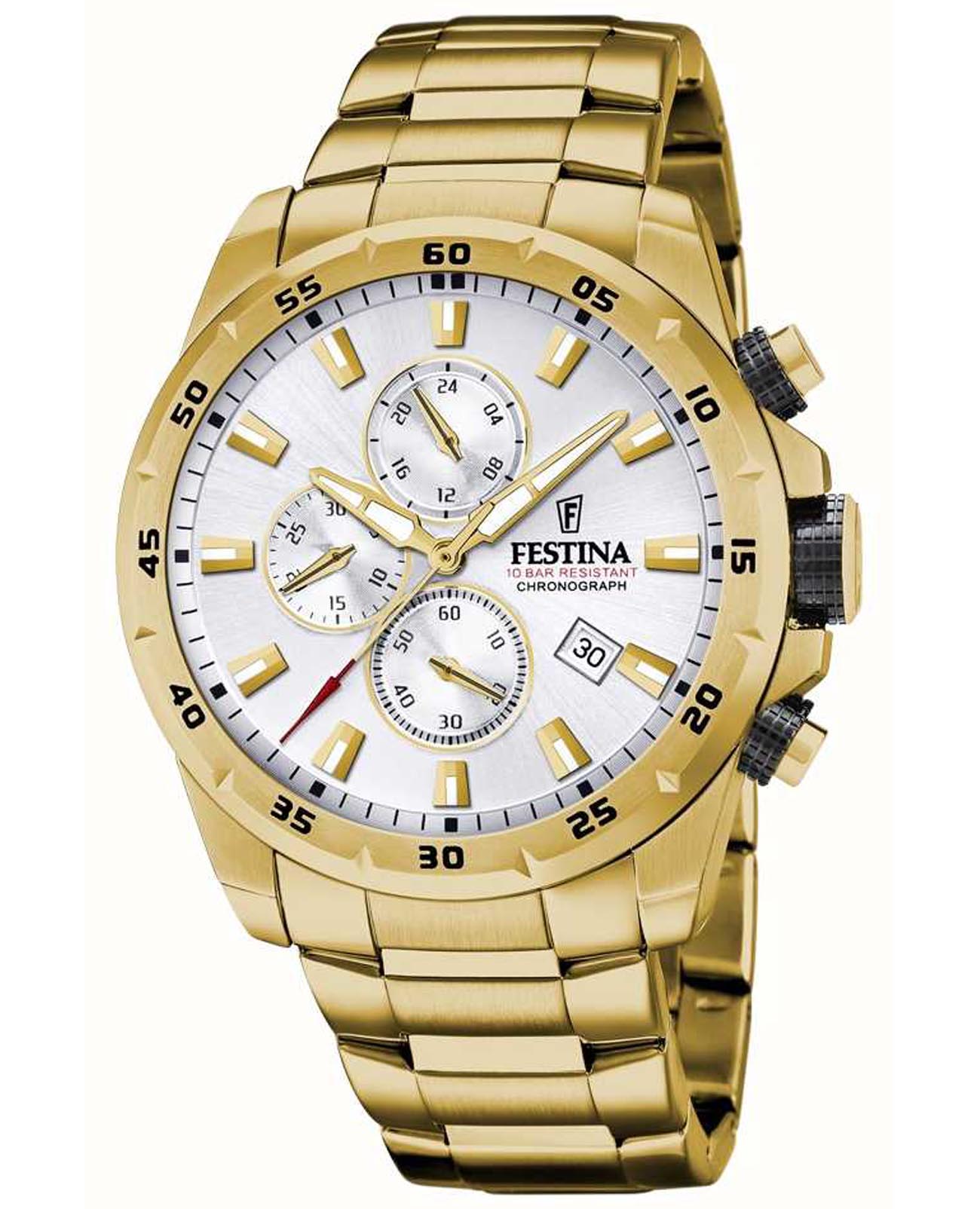 Festina Festina Chrono Sport F20541/1  F20541/1 кварцевые мужские часы белый циферблат, браслет сталь c pvd покрытием — вид спереди