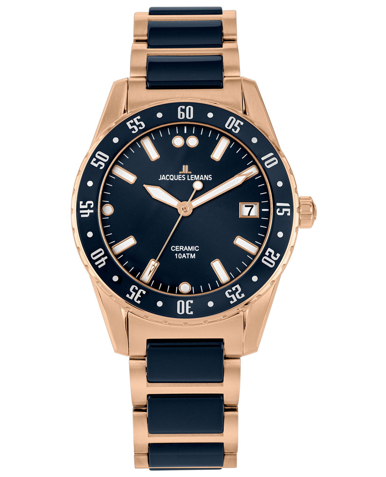 Jacques Lemans Jacques Lemans High Tech Ceramic 42-10H  42-10H кварцевые мужские часы черный циферблат, браслет сталь + pvd + керамика — вид спереди