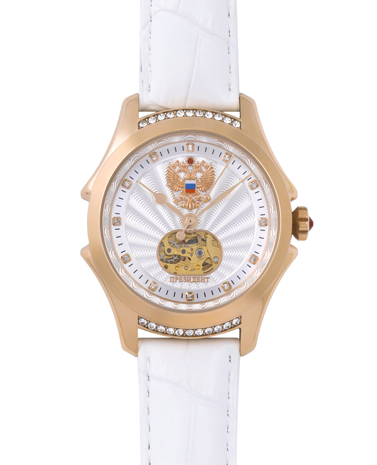 Президент Президент 6809082  6809082 механические женские часы белый циферблат, браслет кожаный — вид спереди
