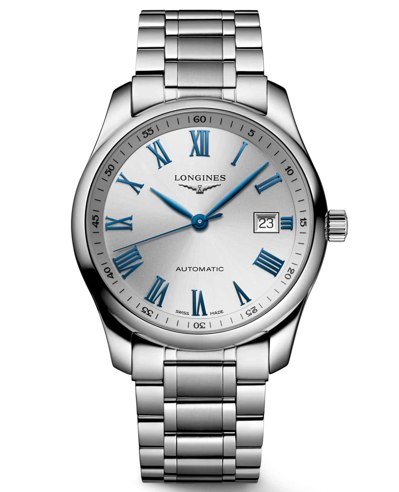 Longines Longines Master Collection L2.793.4.79.6  L27934796 механические мужские часы серебристый циферблат, браслет нержавеющая сталь — вид спереди