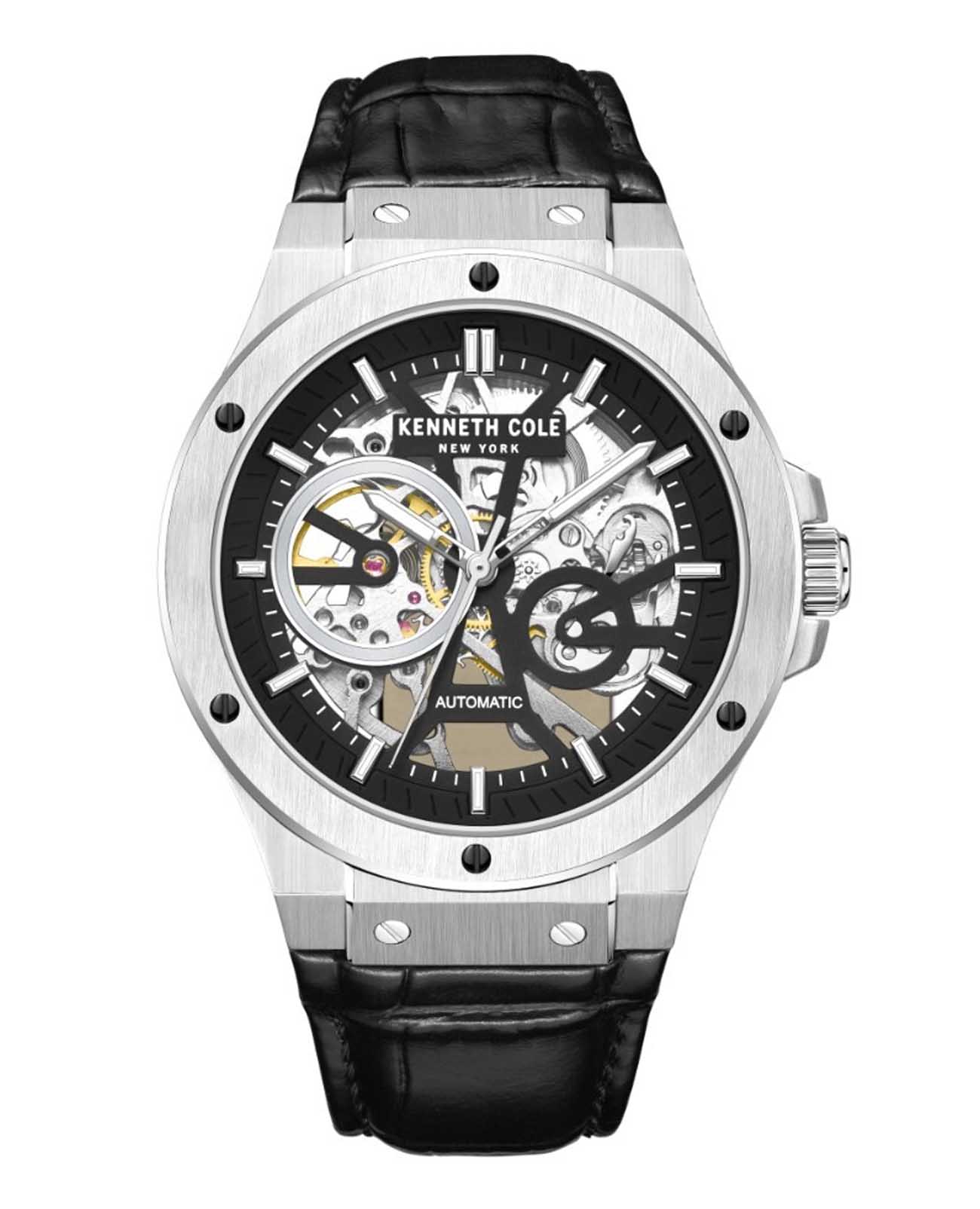 Kenneth Cole Kenneth Cole Automatic KCWGE0033505  KCWGE0033505 механические мужские часы черный циферблат, браслет нержавеющая сталь — вид спереди