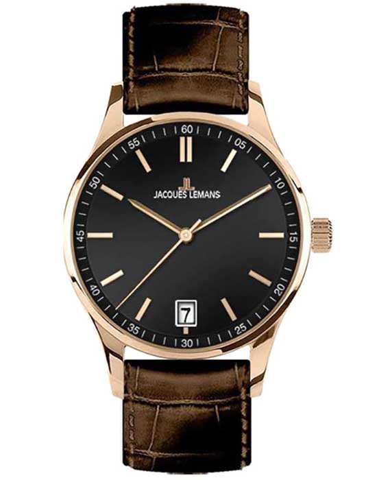 Jacques Lemans Jacques Lemans Classic 1-2027D  1-2027D кварцевые женские часы черный циферблат, браслет кожаный — вид спереди