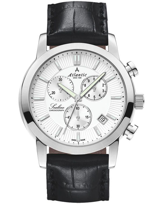 Atlantic Atlantic 62450.41.21  62450.41.21 кварцевые мужские часы белый циферблат, браслет кожаный — вид спереди