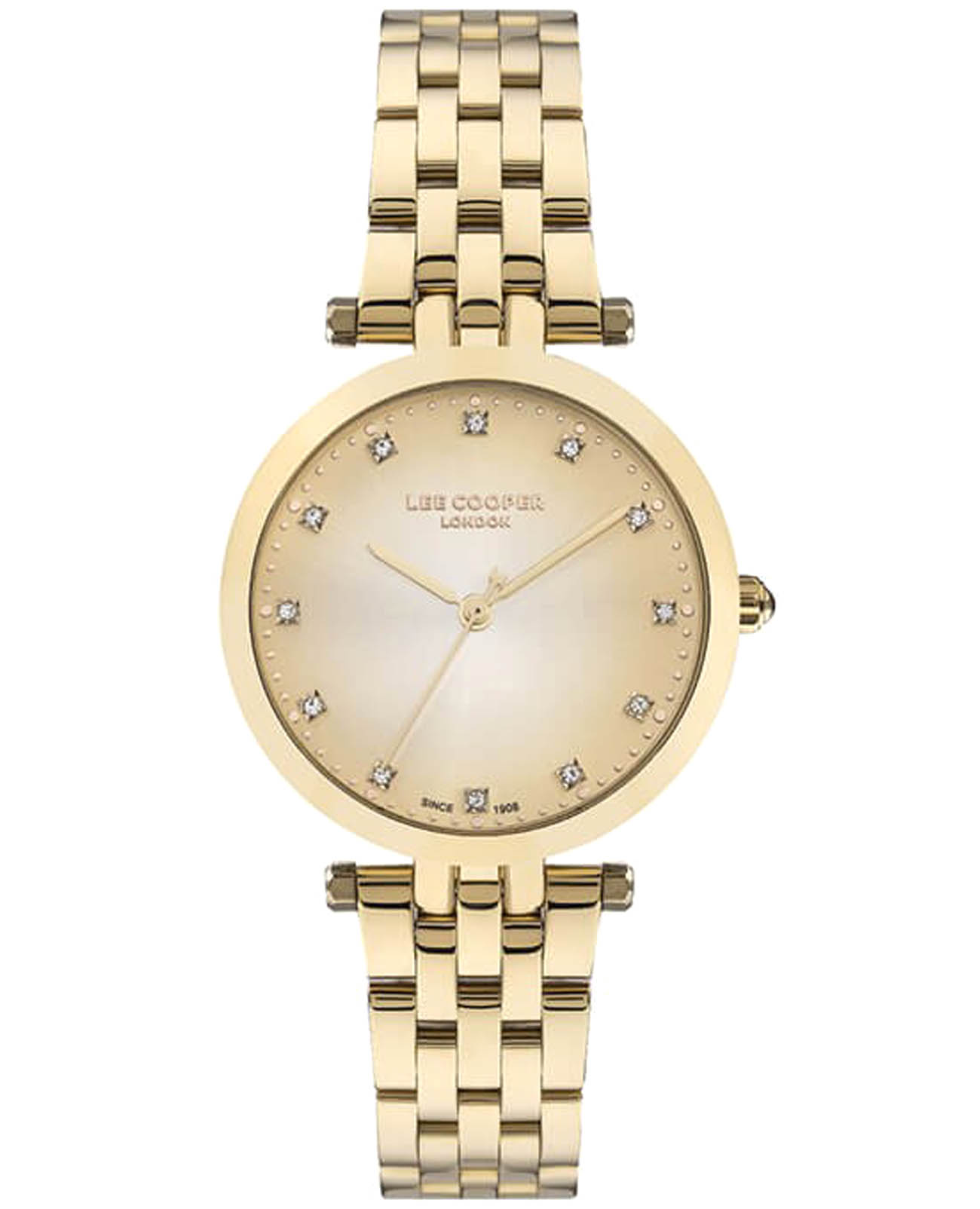 Lee Cooper Lee Cooper LC07411.110  LC07411.110 кварцевые женские часы золотой циферблат, браслет нержавеющая сталь с ip-покрытием — вид спереди