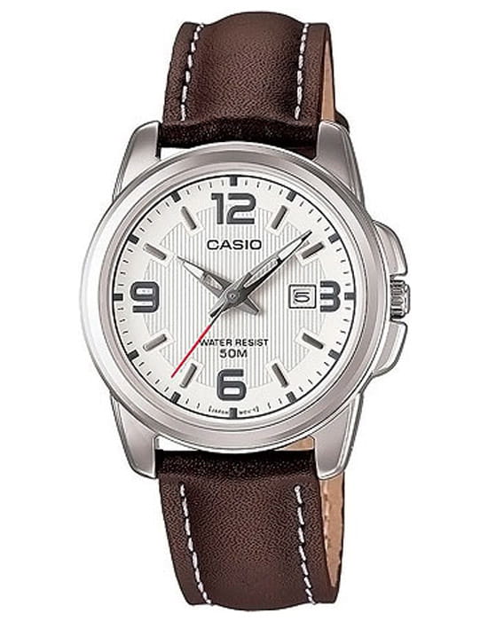 Casio Casio Collection LTP-1314L-7A  LTP-1314L-7A кварцевые женские часы белый циферблат, браслет кожаный — вид спереди