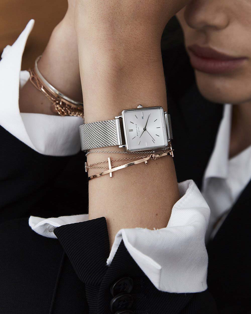 Rosefield Rosefield The Boxy QWSS-Q02 кварцевые женские часы часы крупный план белый циферблата