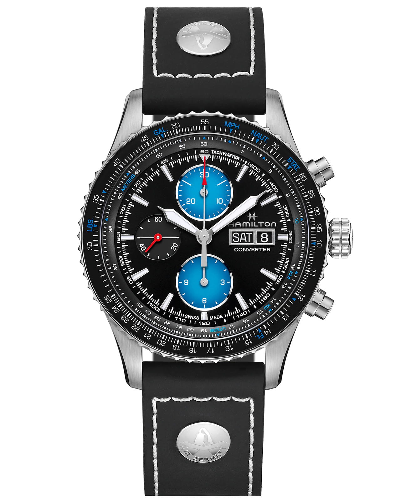Hamilton Hamilton Khaki Aviation Converter Air Zermatt Limited Edition H76706730  H76706730 механические мужские часы черный циферблат, браслет кожаный — вид спереди