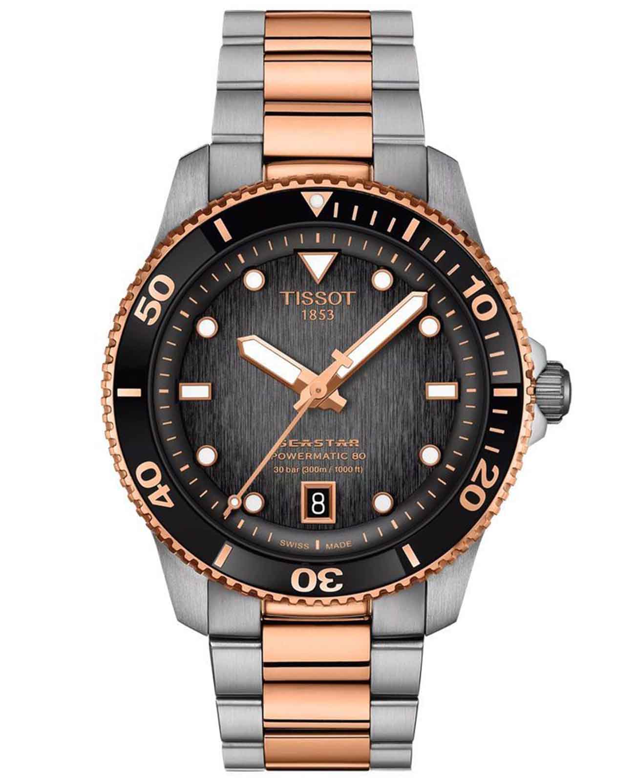 Tissot Tissot Seastar 1000 Quartz 40mm T120.807.22.051.01 Seastar 1000 T1208072205101 кварцевые мужские часы черный циферблат, браслет сталь c pvd покрытием — вид спереди