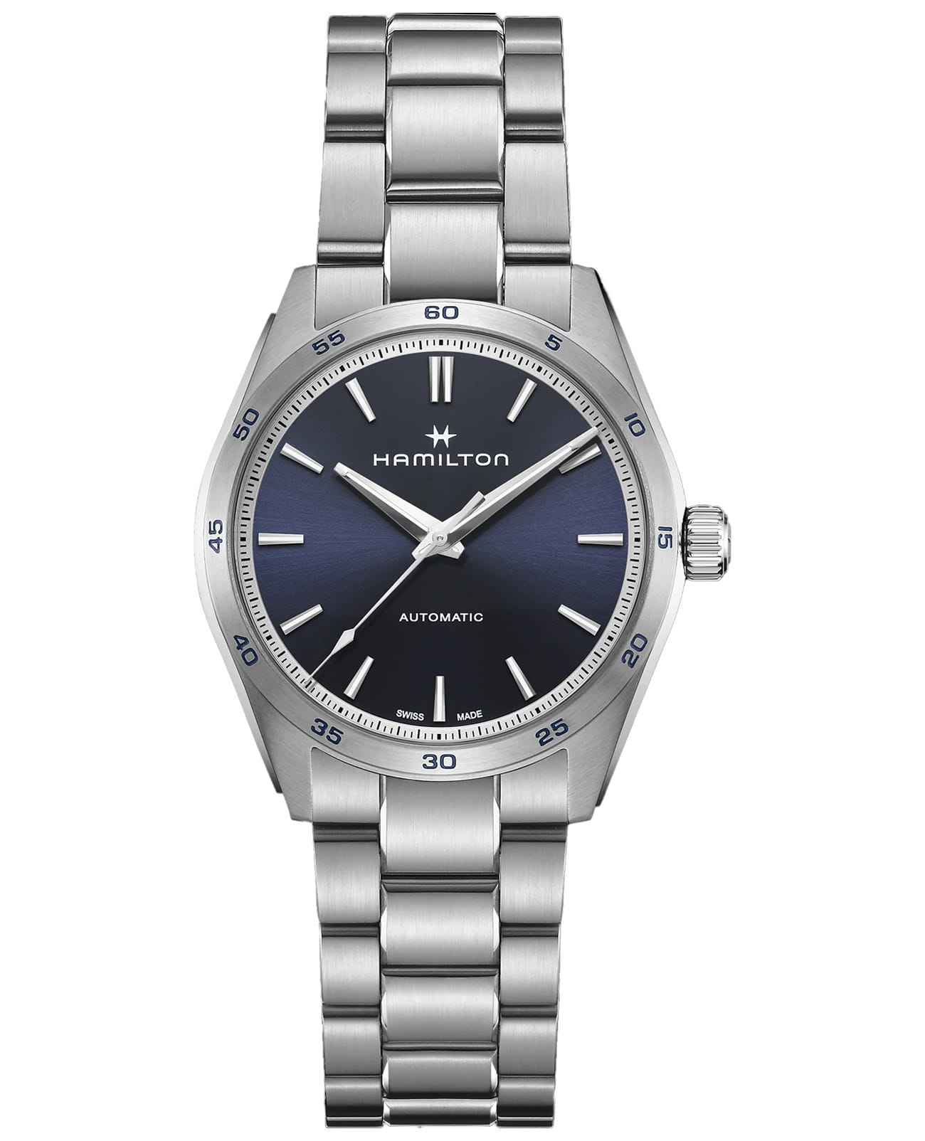 Hamilton Hamilton Jazzmaster Performer Auto H36215140  H36215140 механические мужские часы синий циферблат, браслет нержавеющая сталь — вид спереди