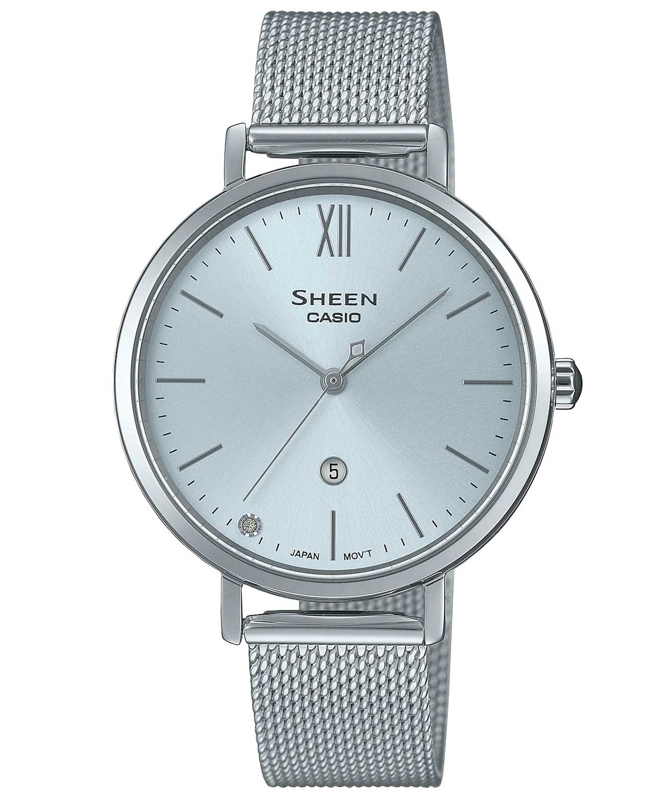 Casio Casio Sheen SHE-4539SM-2A  SHE-4539SM-2A кварцевые женские часы серебристый циферблат, браслет сталь с ip покрытием — вид спереди