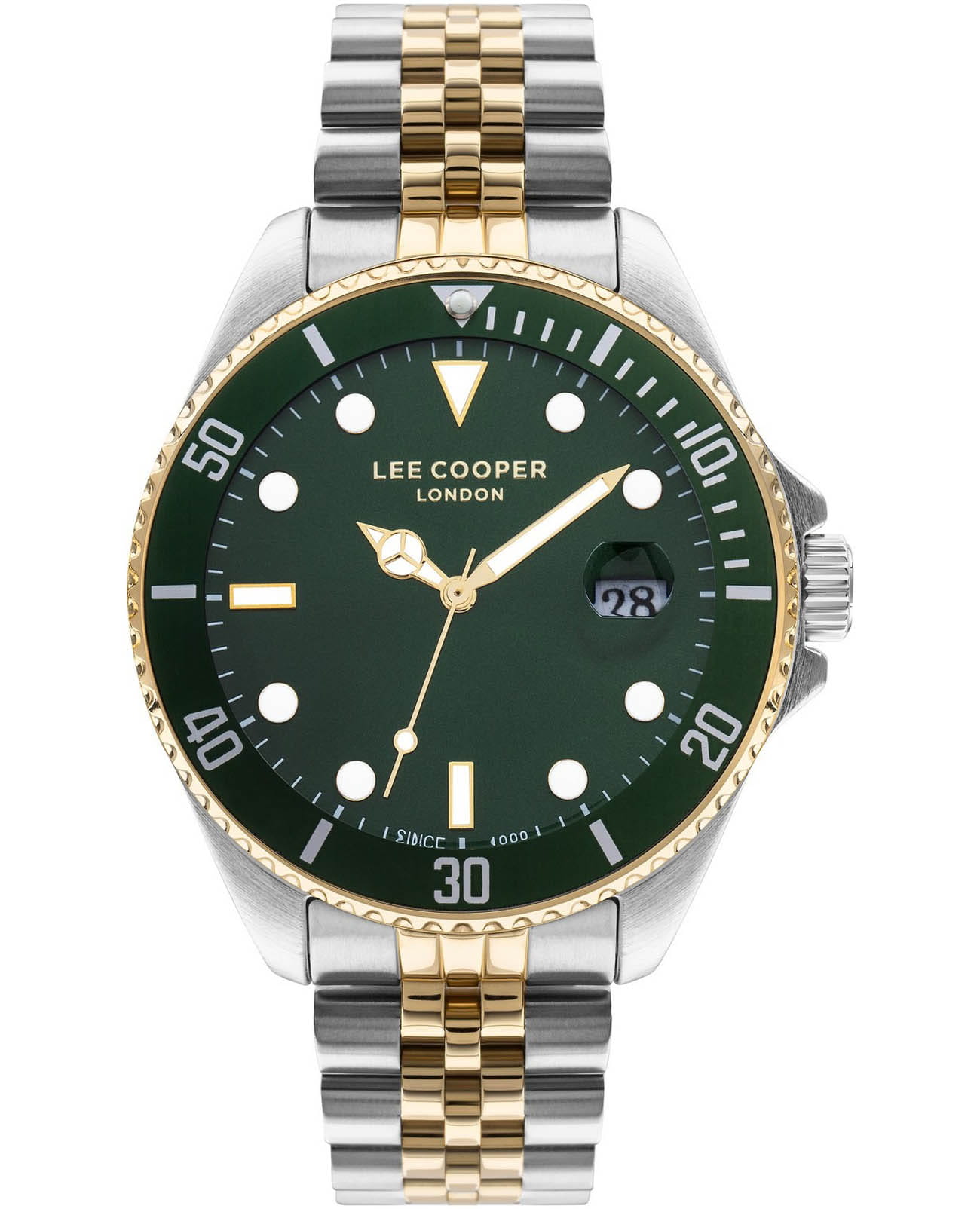 Lee Cooper Lee Cooper LC07594.270  LC07594.270 кварцевые мужские часы зеленый циферблат, браслет нержавеющая сталь с ip-покрытием — вид спереди