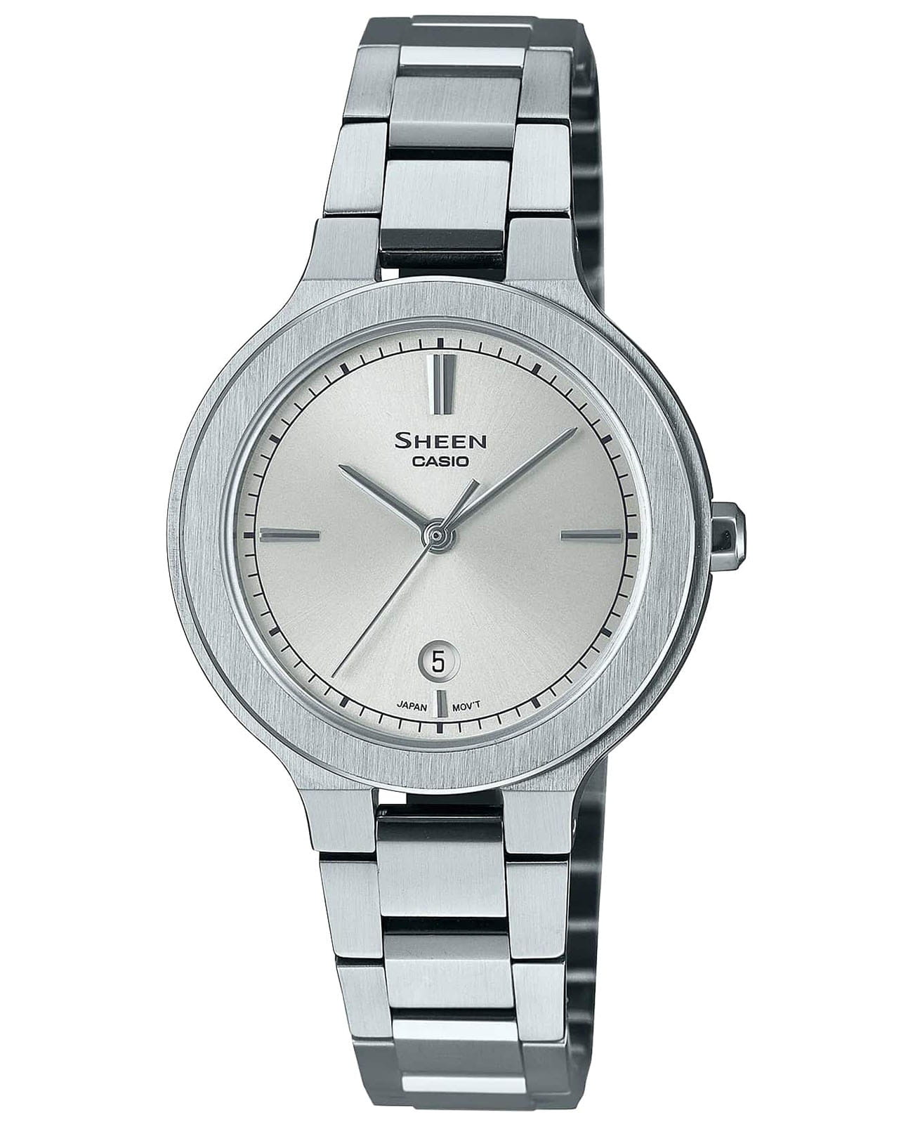 Casio Casio Sheen SHE-4559D-7AUDF  SHE-4559D-7AUDF кварцевые женские часы серебристый циферблат, браслет нержавеющая сталь — вид спереди