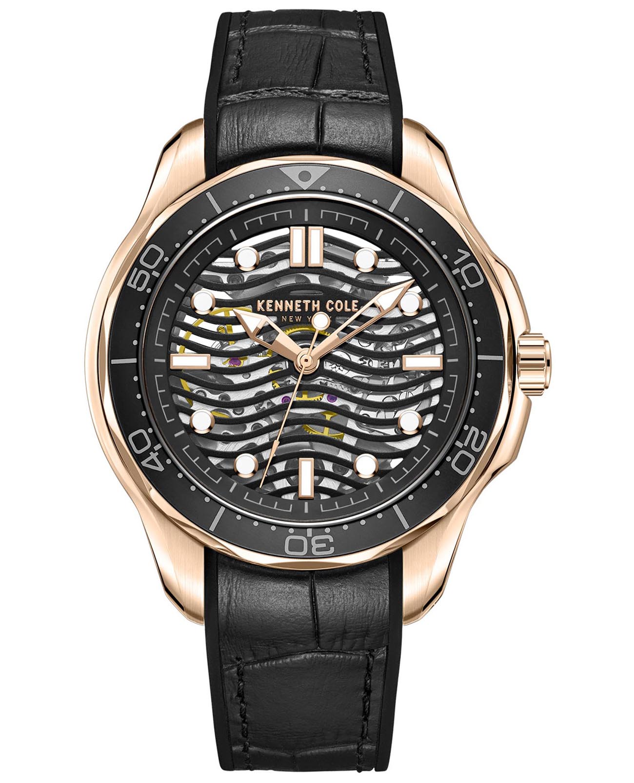 Kenneth Cole Kenneth Cole Automatic KCWGR2220901  KCWGR2220901 механические мужские часы черный циферблат, браслет кожаный — вид спереди