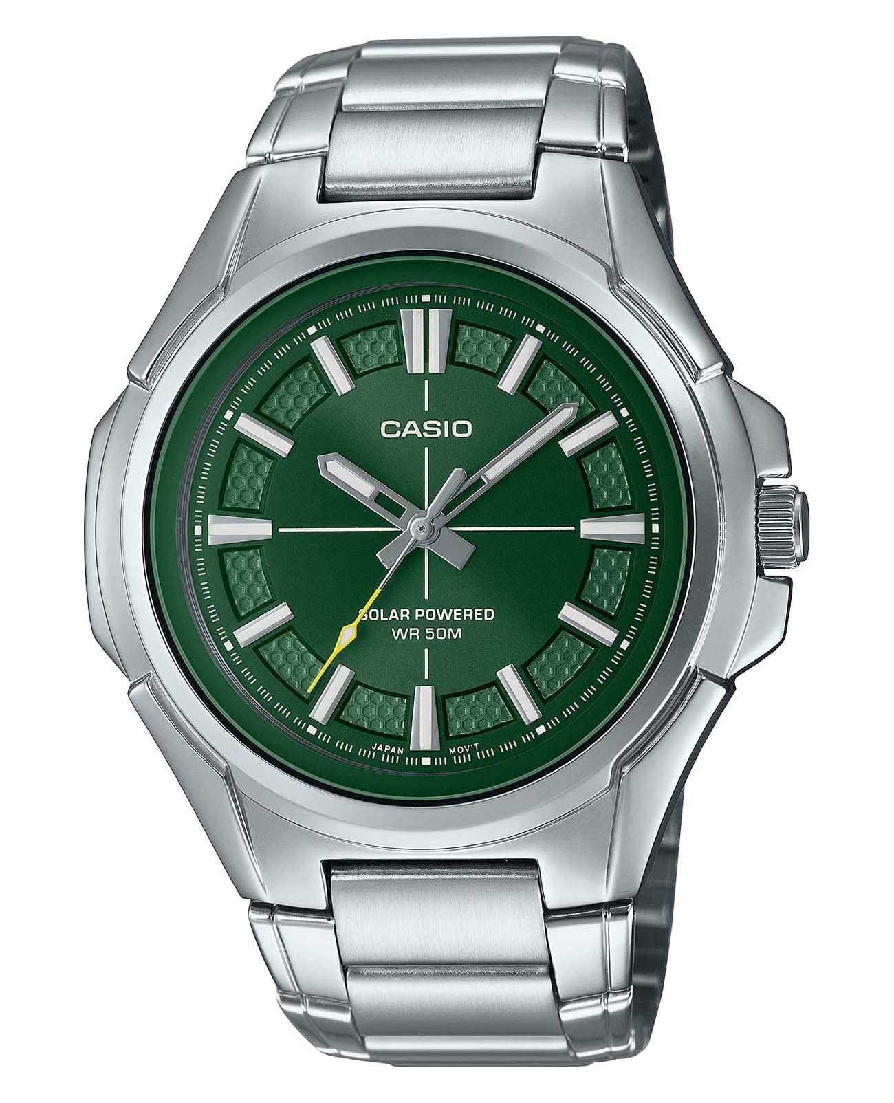 Casio Casio Collection MTP-RS100D-3AVDF (MTP-RS100D-3A)  MTP-RS100D-3A кварцевые мужские часы зеленый циферблат, браслет нержавеющая сталь — вид спереди
