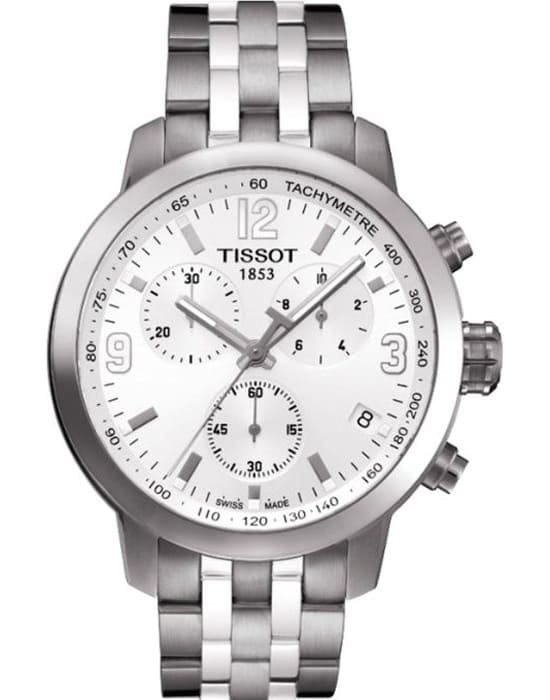 Tissot Tissot PRC 200 Chronograph T055.417.11.017.00 PRC 200 T0554171101700 кварцевые мужские часы белый циферблат, браслет нержавеющая сталь — вид спереди