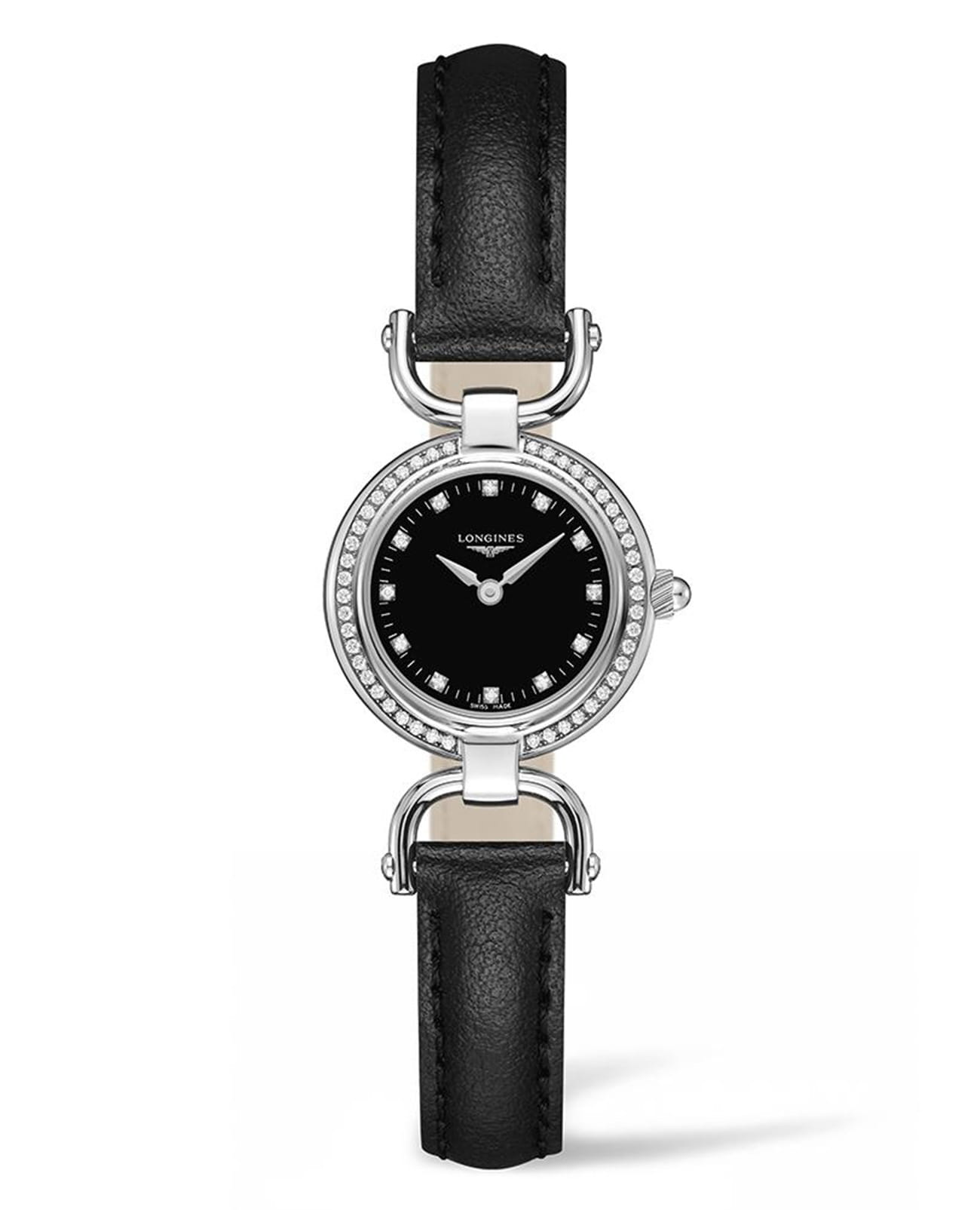 Longines Longines Equestrian Collection L6.129.0.57.0  L61290570 кварцевые женские часы черный циферблат, браслет кожаный — вид спереди