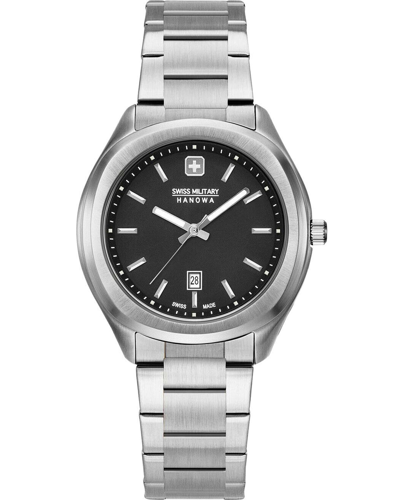 Swiss Military Hanowa Swiss Military Hanowa Alpina 06-7339.04.007  06-7339.04.007 кварцевые женские часы черный циферблат, браслет нержавеющая сталь — вид спереди
