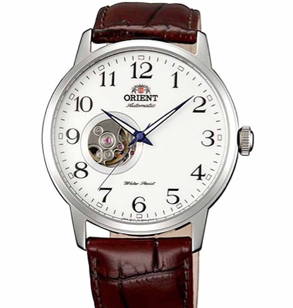 Orient Orient DB08005W (FDB08005W)  FDB08005W механические мужские часы белый циферблат, браслет кожаный — вид спереди