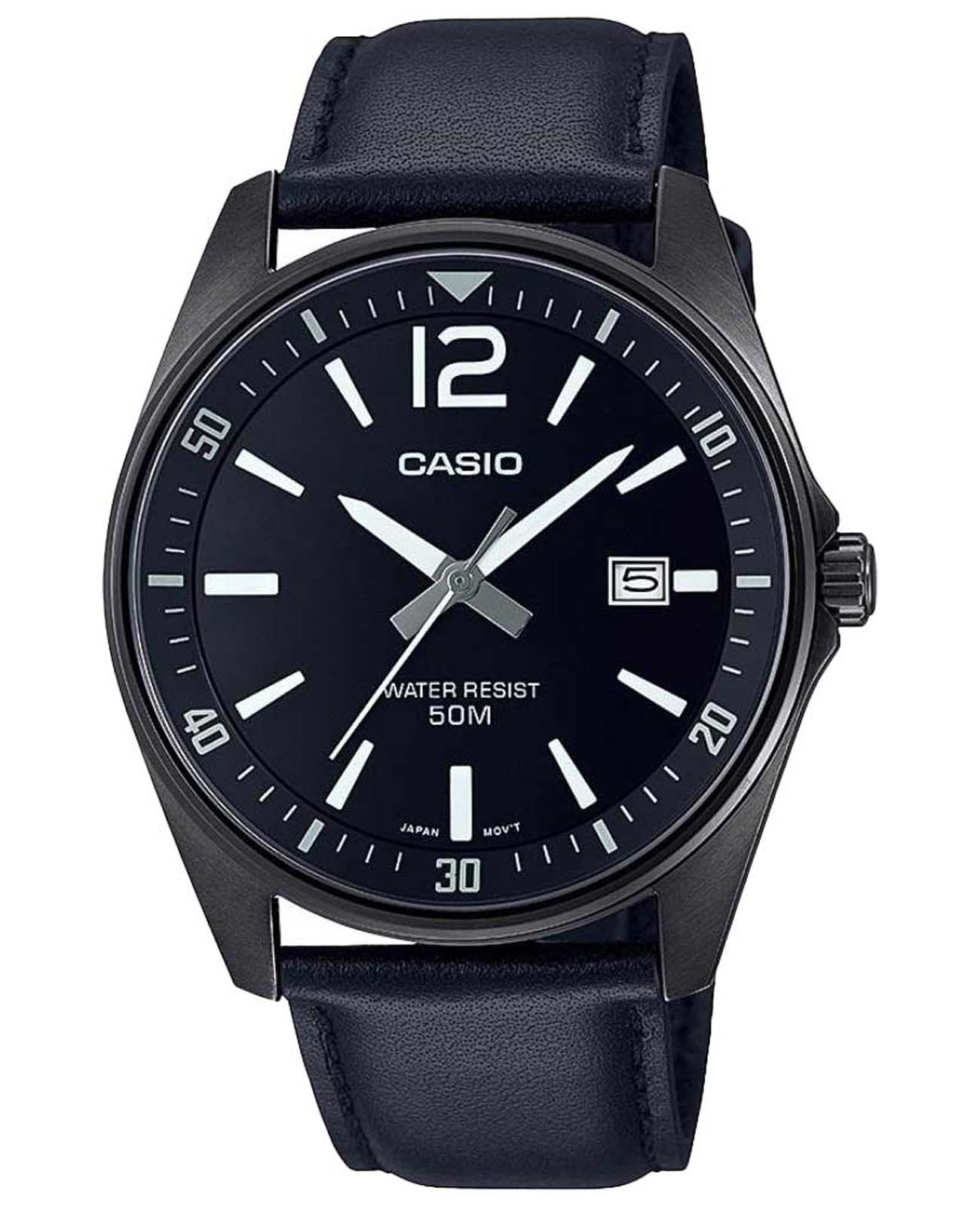 Casio Casio Collection MTP-E170BL-1B  MTP-E170BL-1B кварцевые мужские часы черный циферблат, браслет кожаный — вид спереди