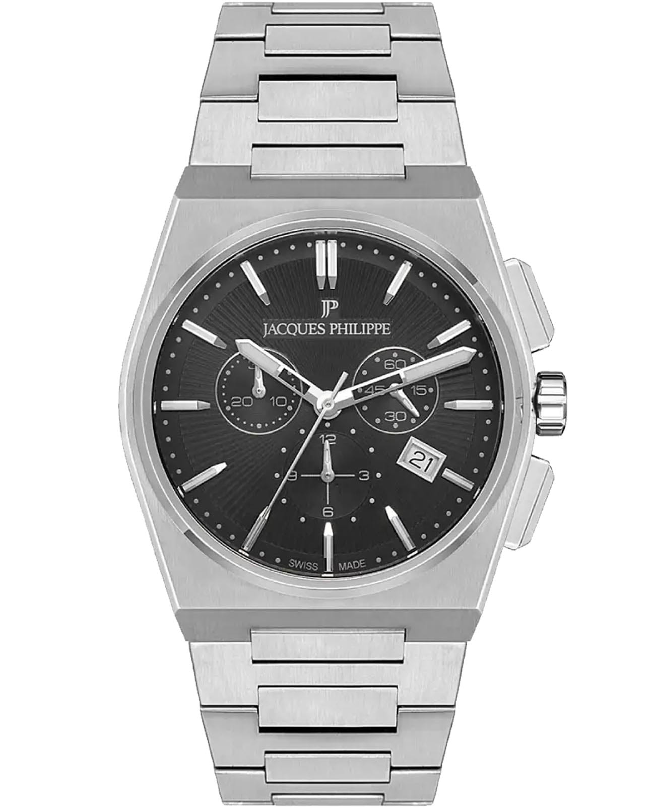 Jacques Philippe Jacques Philippe Aurora JPQGC411316  JPQGC411316 кварцевые мужские часы черный циферблат, браслет нержавеющая сталь — вид спереди