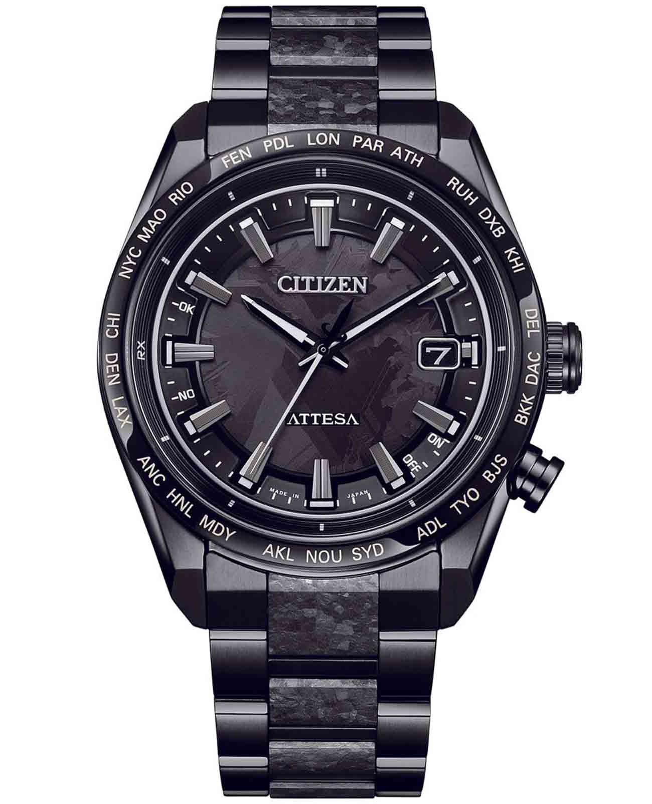Citizen Citizen Attesa CB0285-63E  CB0285-63E кварцевые мужские часы черный циферблат, браслет титановый c dlc покрытием — вид спереди