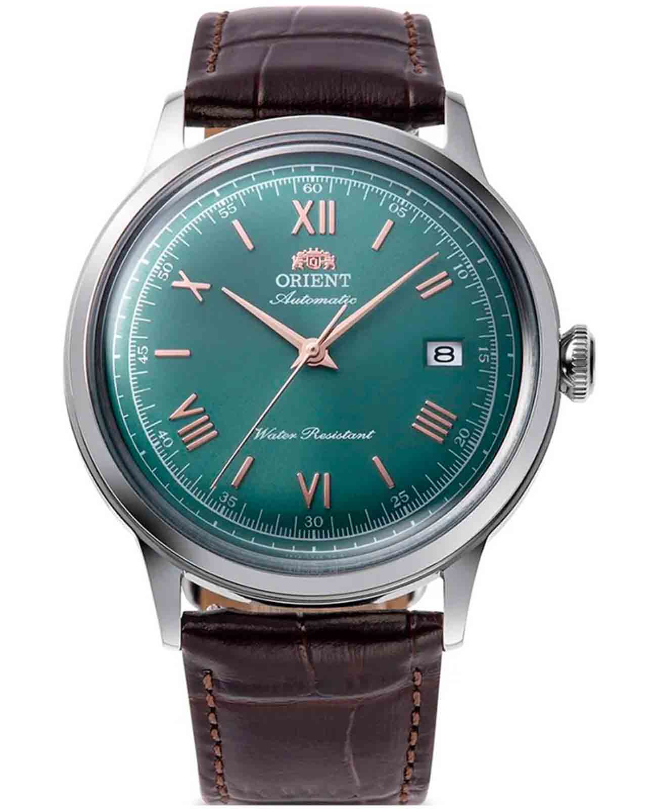Orient Orient Bambino RA-AC0023E (RN-AC0023E)  RA-AC0023E механические мужские часы зеленый циферблат, браслет кожаный — вид спереди