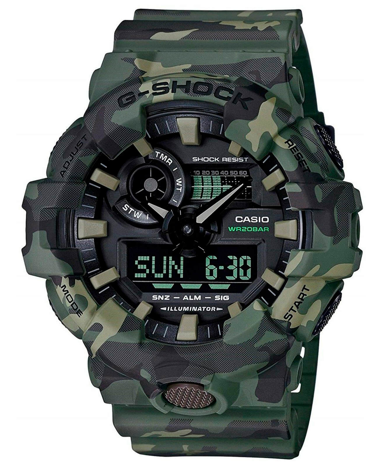Casio Casio G-Shock GA-700CM-3A GA-700 GA-700CM-3A электронные мужские часы цветной циферблат, браслет полимер — вид спереди