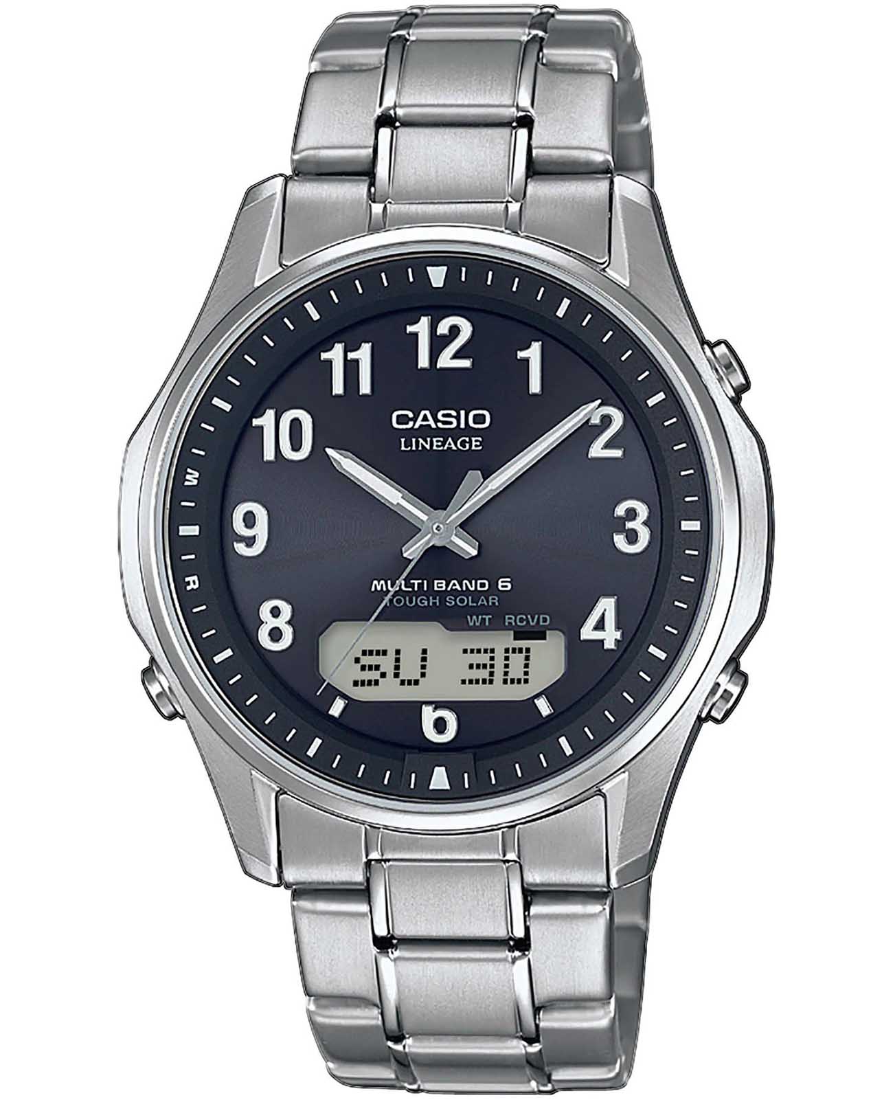 Casio Casio Lineage LCW-M100TSE-1AER  LCW-M100TSE-1AER кварцевые мужские часы черный циферблат, браслет титановый — вид спереди